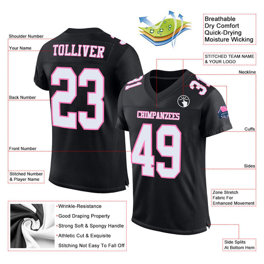 Custom Black White-Pink Mesh Authentic Football Jersey - Sky-Custom