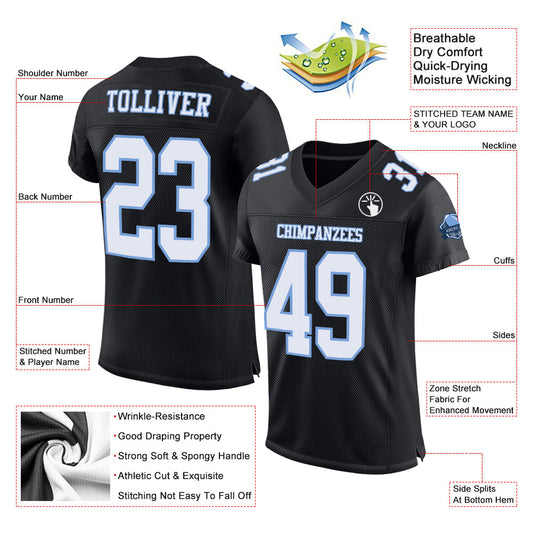 Custom Black White-Light Blue Mesh Authentic Football Jersey - Sky-Custom
