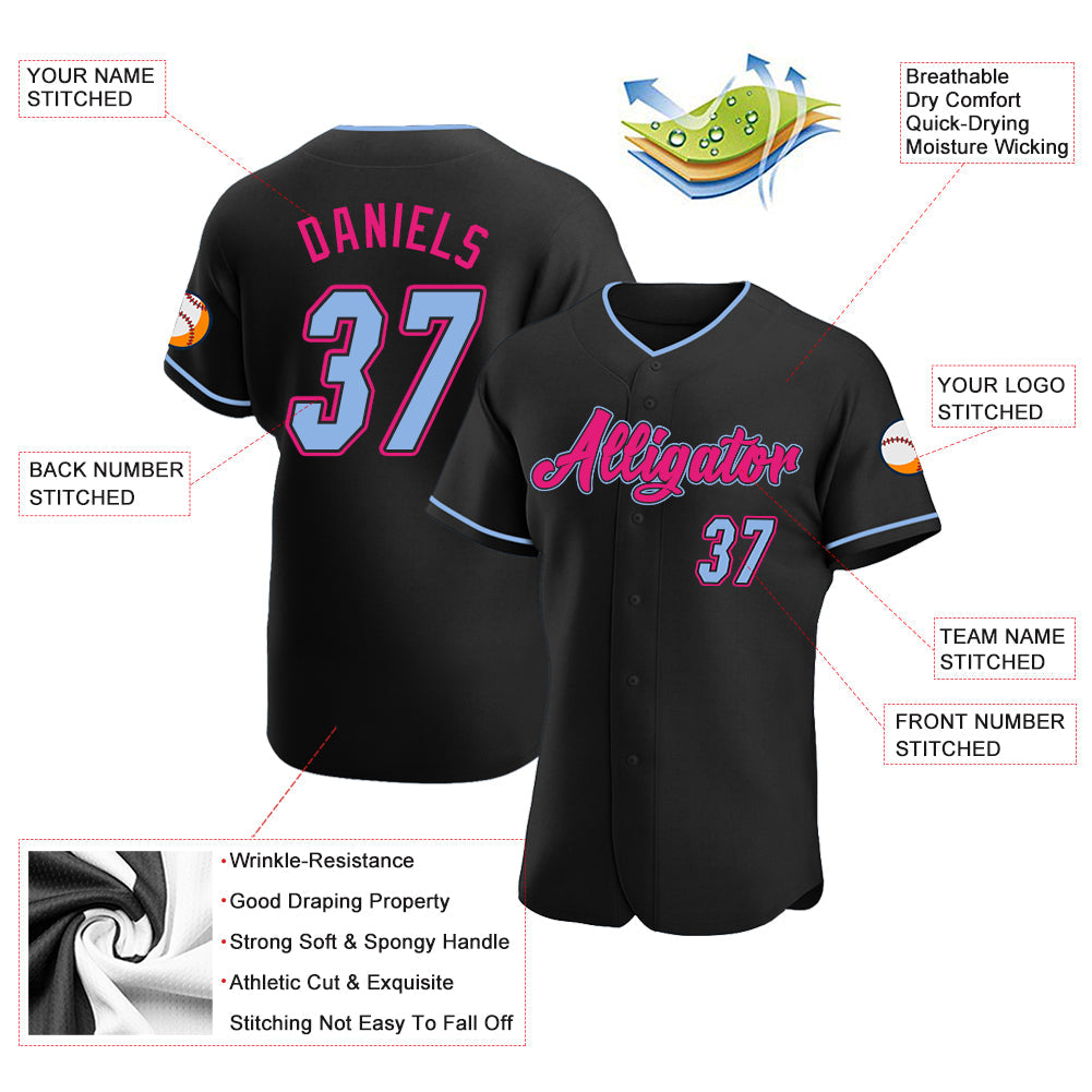 Custom Black Light Blue-Hot Pink Authentic Baseball Jersey - Sky-Custom