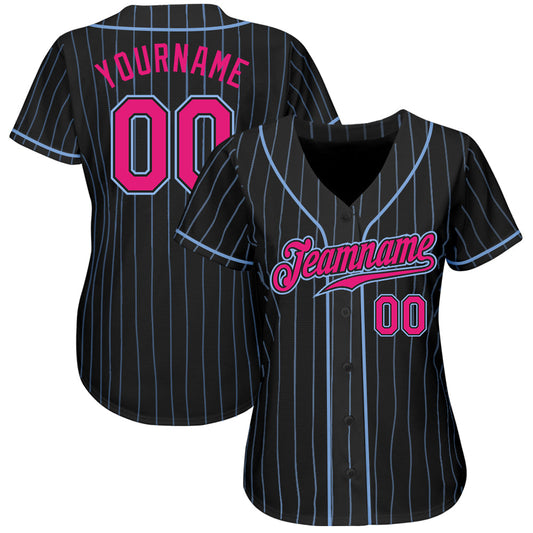 Custom Black Light Blue Pinstripe Hot Pink-Light Blue Authentic Baseball Jersey - Sky-Custom