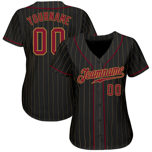 Custom Black Old Gold Pinstripe Crimson-Old Gold Authentic Baseball Jersey - Sky-Custom
