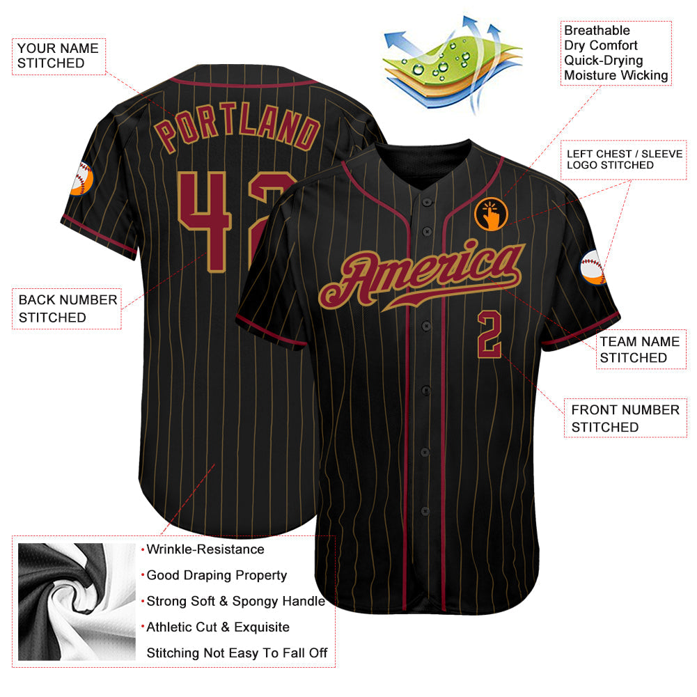 Custom Black Old Gold Pinstripe Crimson-Old Gold Authentic Baseball Jersey - Sky-Custom