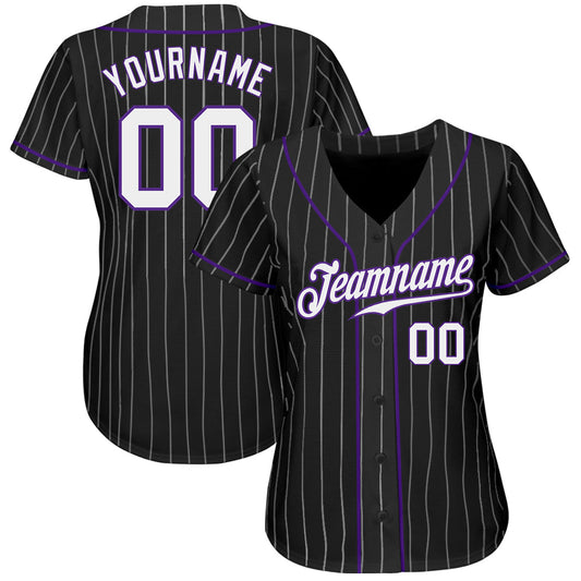Custom Black White Pinstripe White-Purple Authentic Baseball Jersey - Sky-Custom
