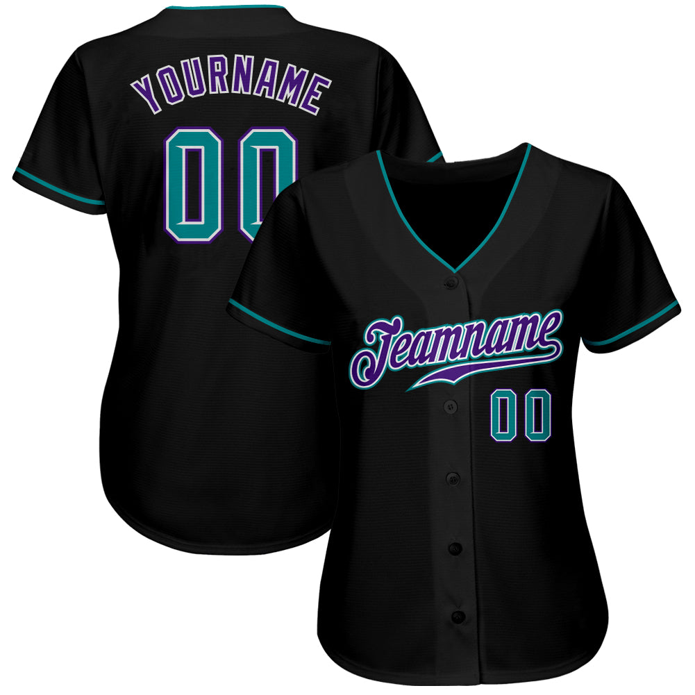 Custom Black Teal-Purple Authentic Baseball Jersey - Sky-Custom