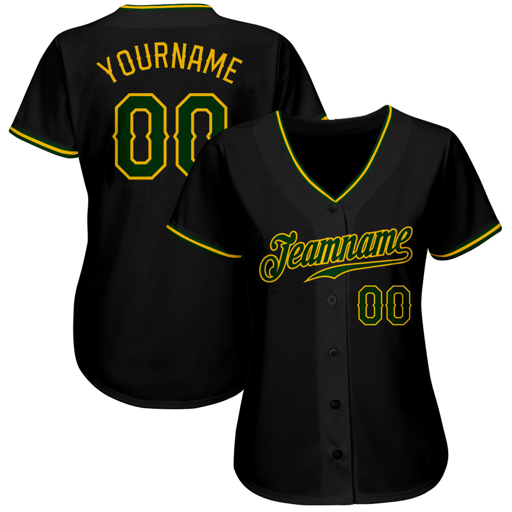 Custom Black Green-Gold Authentic Baseball Jersey - Sky-Custom