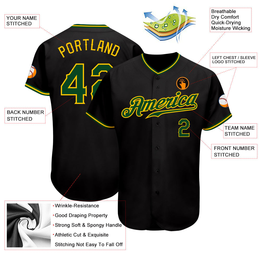 Custom Black Green-Gold Authentic Baseball Jersey - Sky-Custom