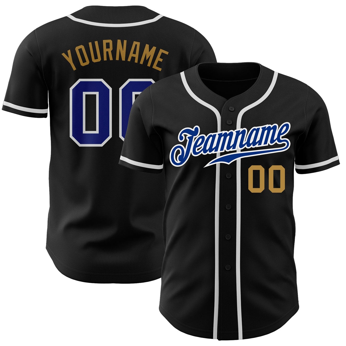 Custom Black Royal-Old Gold Authentic Baseball Jersey - Sky-Custom
