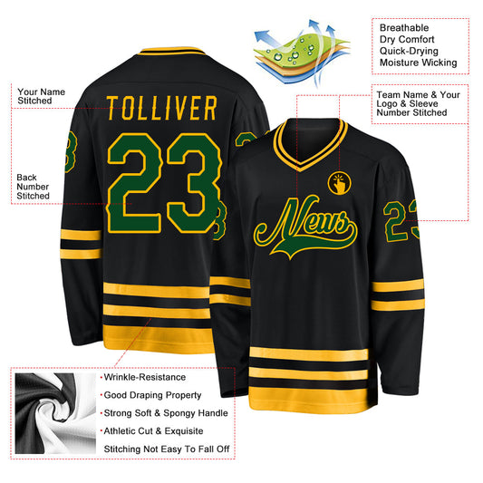 Custom Black Green-Gold Hockey Jersey - Sky-Custom