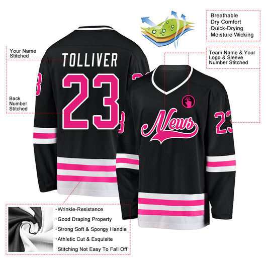 Custom Black Hot Pink-White Hockey Jersey - Sky-Custom