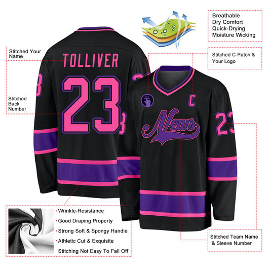 Custom Black Pink-Purple Hockey Jersey - Sky-Custom