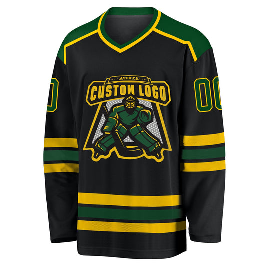 Custom Black Green-Gold Hockey Jersey - Sky-Custom