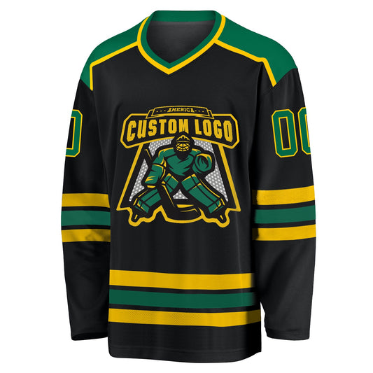 Custom Black Kelly Green-Gold Hockey Jersey - Sky-Custom