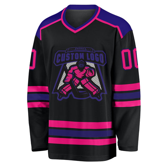 Custom Black Hot Pink-Dark Purple Hockey Jersey - Sky-Custom