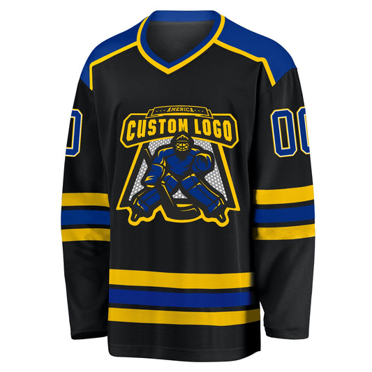 Custom Black Royal-Gold Hockey Jersey - Sky-Custom