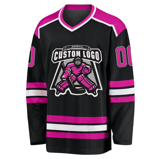 Custom Black Deep Pink-White Hockey Jersey - Sky-Custom