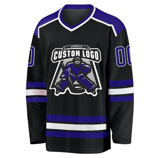 Custom Black Dark Purple-White Hockey Jersey - Sky-Custom