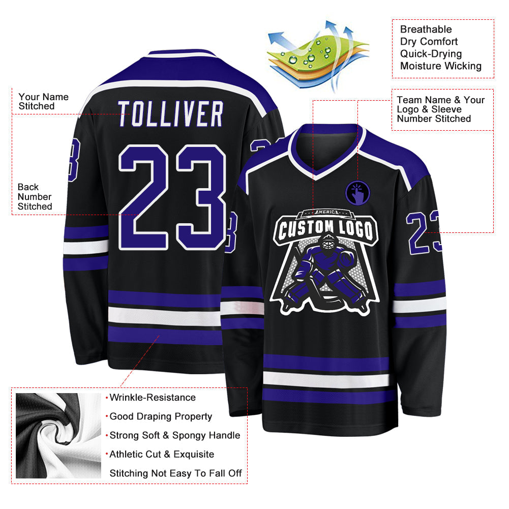 Custom Black Dark Purple-White Hockey Jersey - Sky-Custom