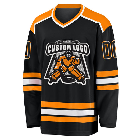 Custom Black Black-Bay Orange Hockey Jersey - Sky-Custom