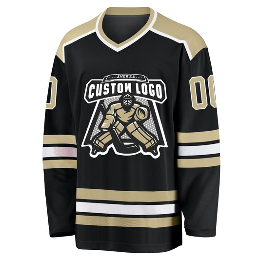 Custom Black Vegas Gold-White Hockey Jersey - Sky-Custom