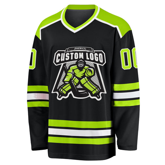 Custom Black Neon Green-White Hockey Jersey - Sky-Custom