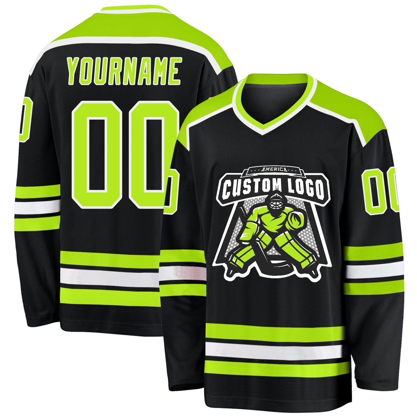 Custom Black Neon Green-White Hockey Jersey - Sky-Custom