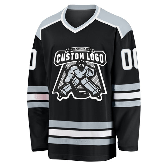 Custom Black White-Silver Hockey Jersey - Sky-Custom
