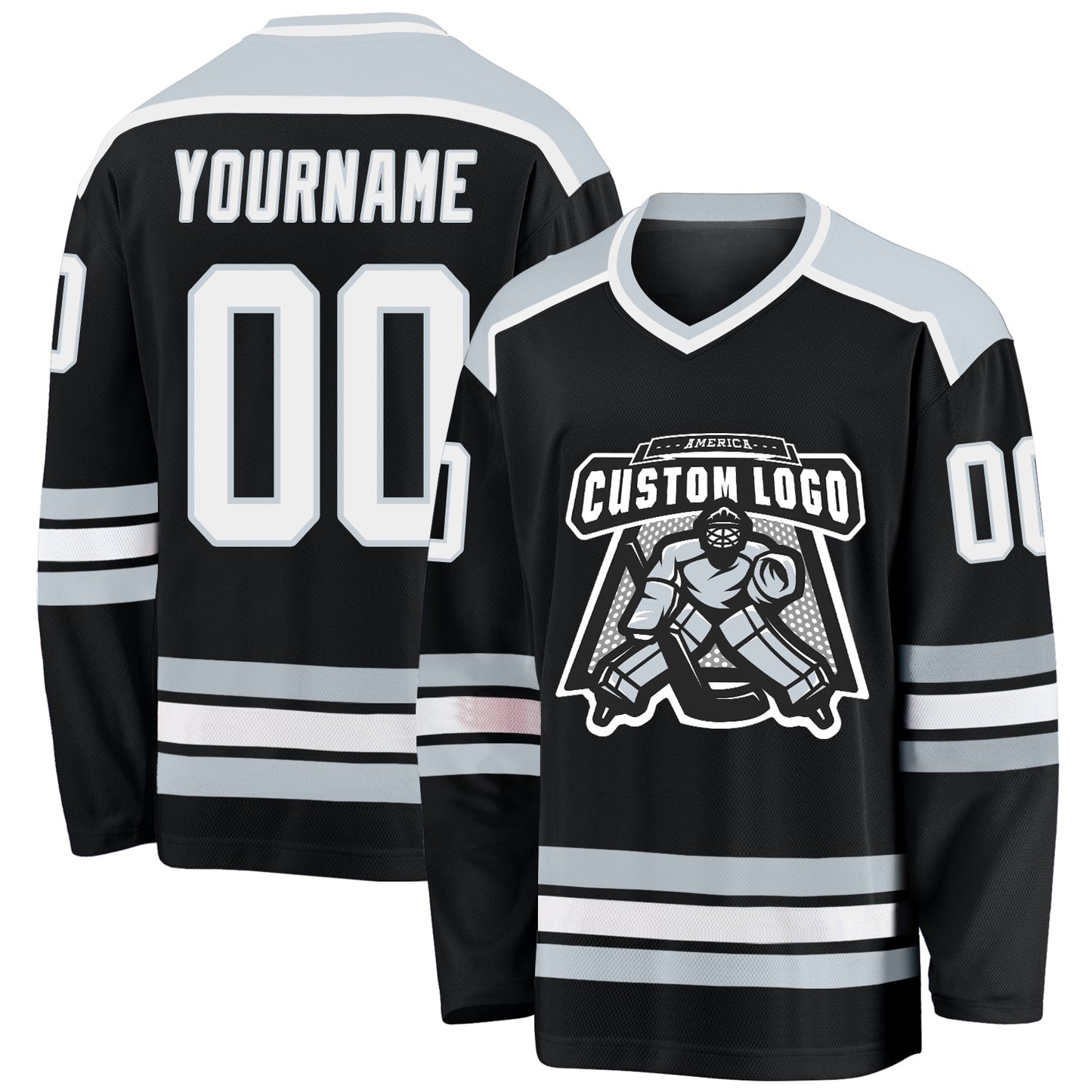 Custom Black White-Silver Hockey Jersey - Sky-Custom