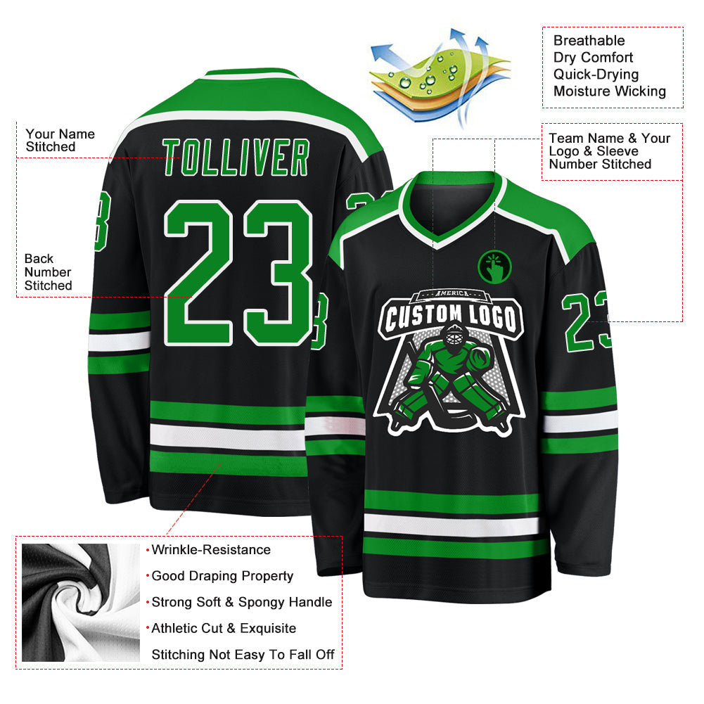 Custom Black Grass Green-White Hockey Jersey - Sky-Custom