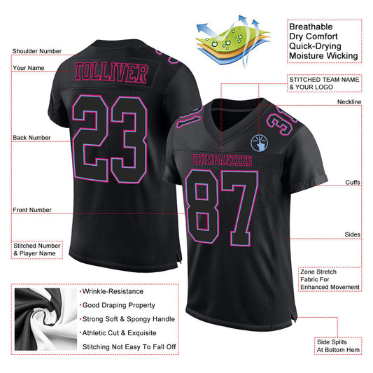 Custom Black Black Powder Blue-Hot Pink Mesh Authentic Football Jersey - Sky-Custom