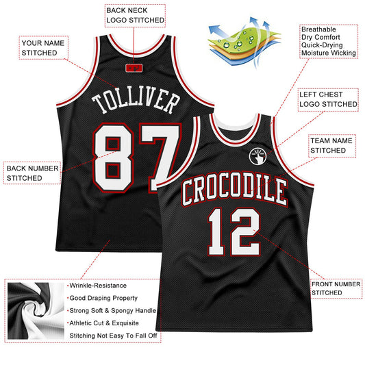Custom Black White-Red Authentic Throwback Basketball Jersey - Sky-Custom