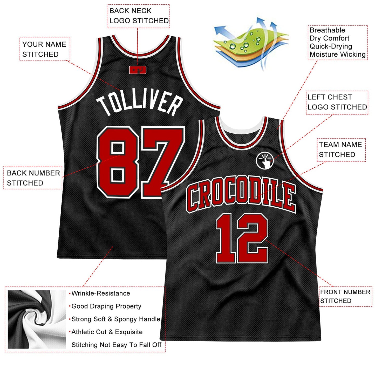 Custom Black Red-White Authentic Throwback Basketball Jersey - Sky-Custom