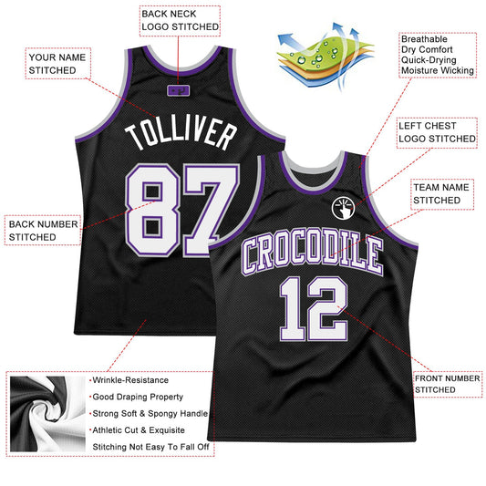 Custom Black White Purple-Gray Authentic Throwback Basketball Jersey - Sky-Custom