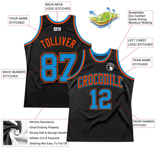 Custom Black Blue-Orange Authentic Throwback Basketball Jersey - Sky-Custom