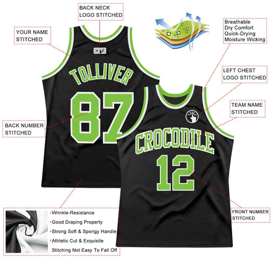 Custom Black Neon Green-White Authentic Throwback Basketball Jersey - Sky-Custom