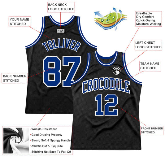 Custom Black Royal-White Authentic Throwback Basketball Jersey - Sky-Custom