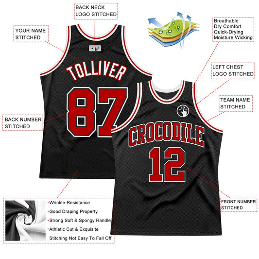 Custom Black Red-White Authentic Throwback Basketball Jersey - Sky-Custom