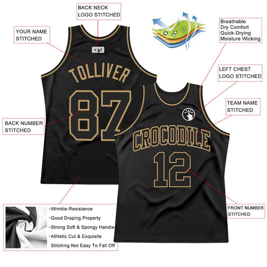 Custom Black Black-Old Gold Authentic Throwback Basketball Jersey - Sky-Custom