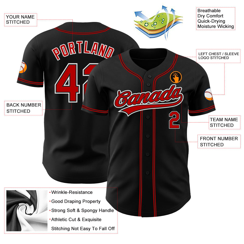 Custom Black Red-White Authentic Baseball Jersey - Sky-Custom
