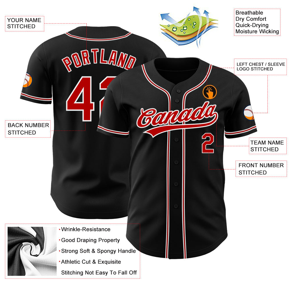 Custom Black Red-White Authentic Baseball Jersey - Sky-Custom
