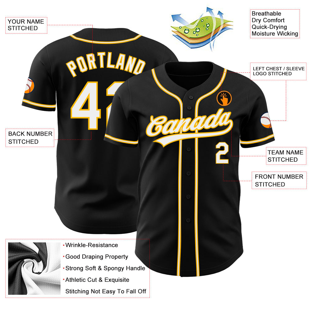 Custom Black White-Gold Authentic Baseball Jersey - Sky-Custom