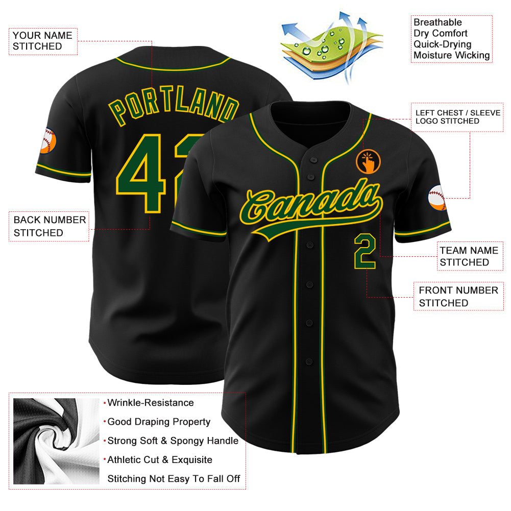 Custom Black Green-Gold Authentic Baseball Jersey - Sky-Custom