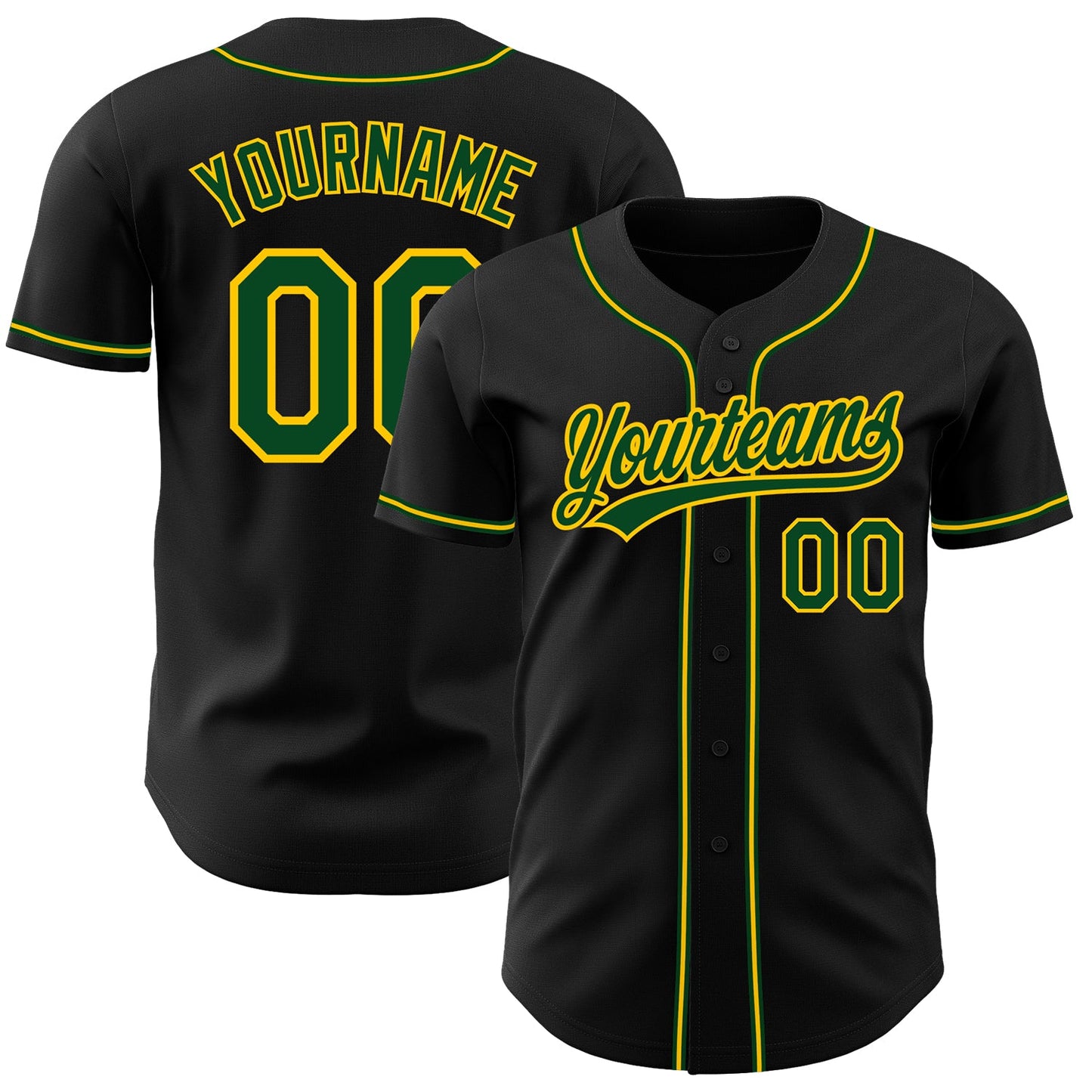 Custom Black Green-Gold Authentic Baseball Jersey - Sky-Custom