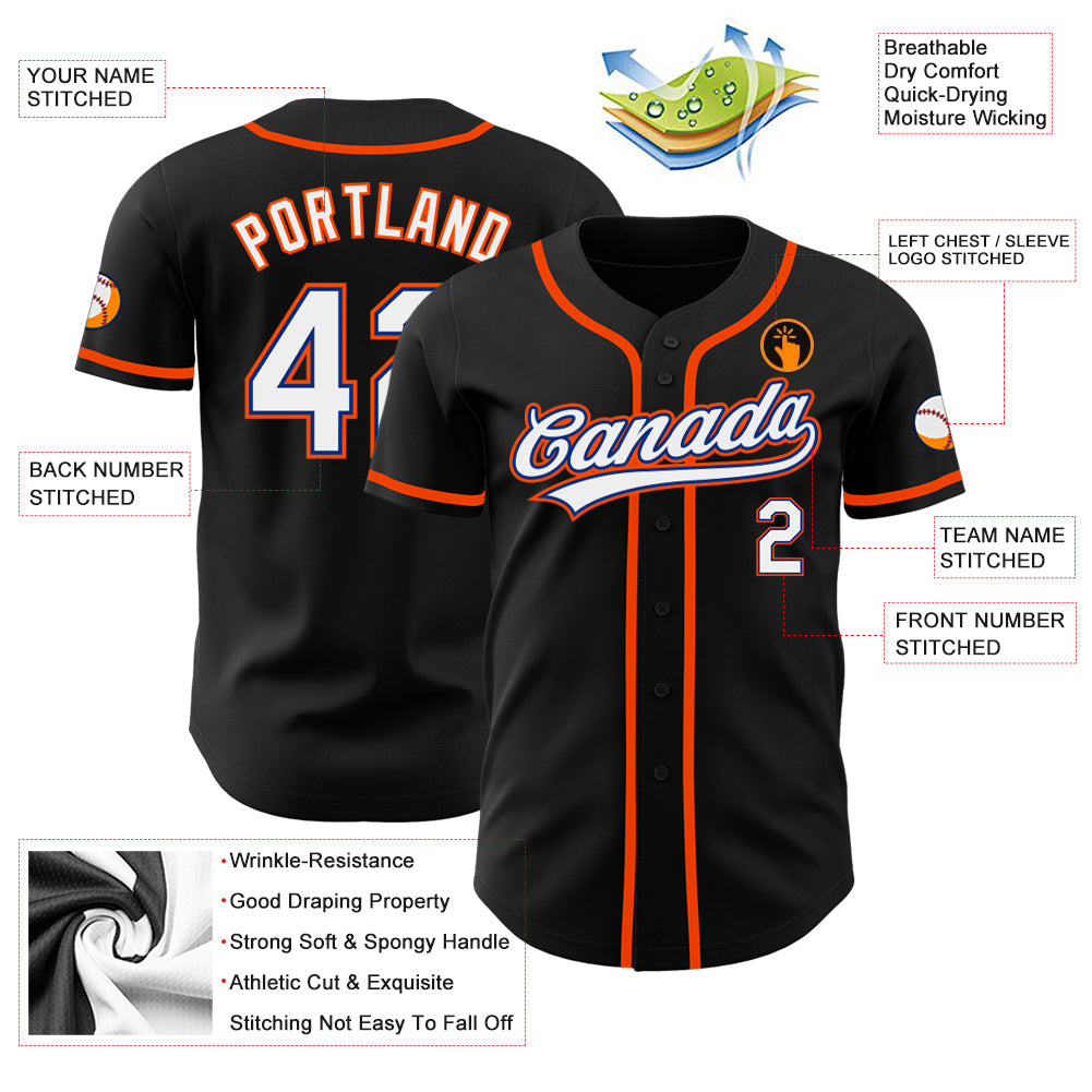 Custom Black White Royal-Orange Authentic Baseball Jersey - Sky-Custom