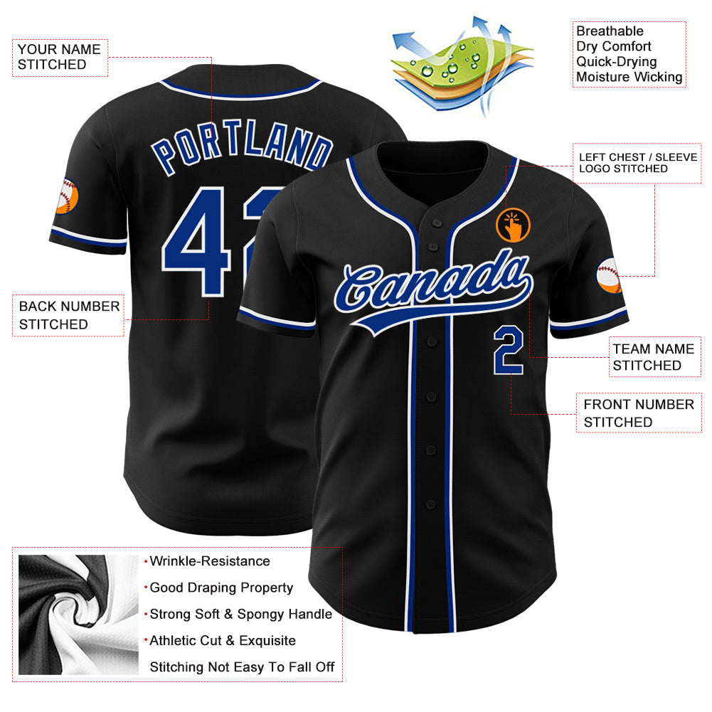 Custom Black Royal-White Authentic Baseball Jersey - Sky-Custom
