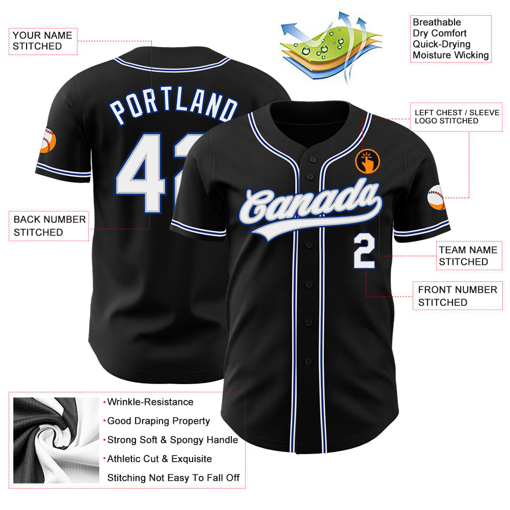 Custom Black White Gray-Royal Authentic Baseball Jersey - Sky-Custom