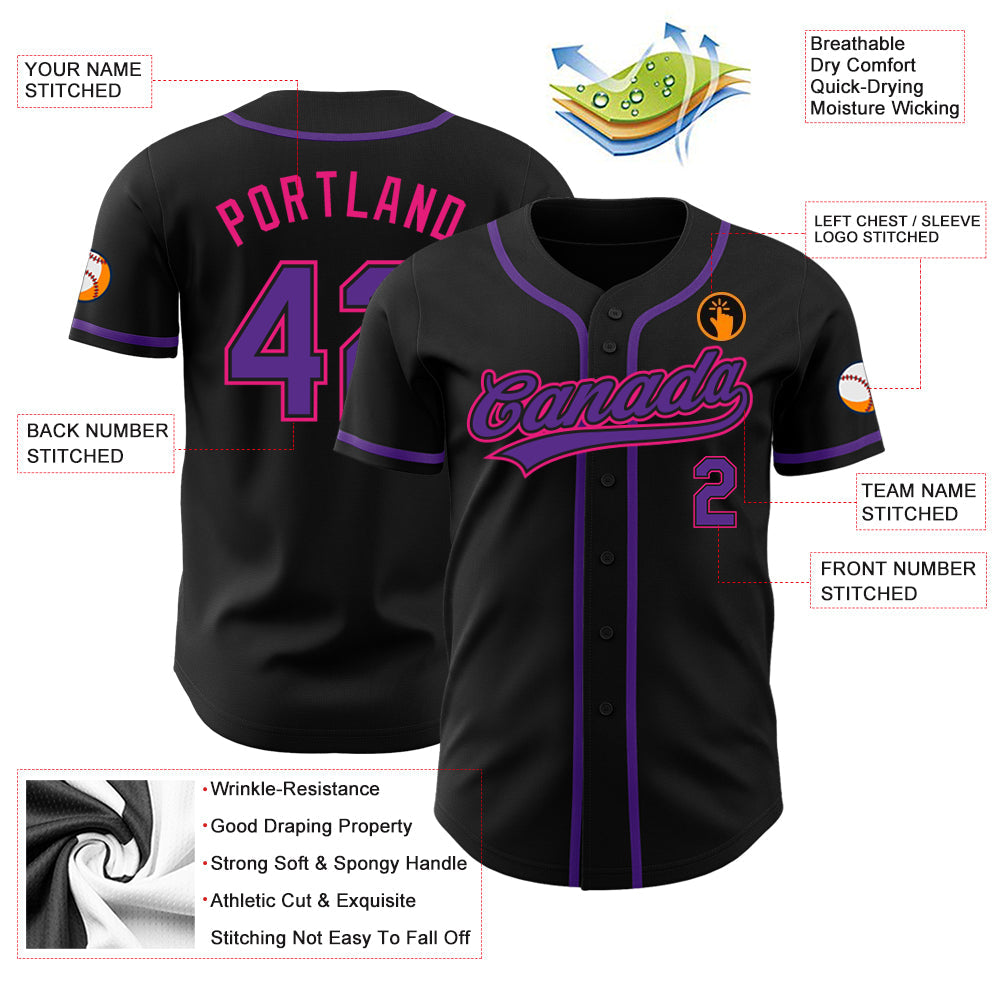 Custom Black Purple-Hot Pink Authentic Baseball Jersey - Sky-Custom