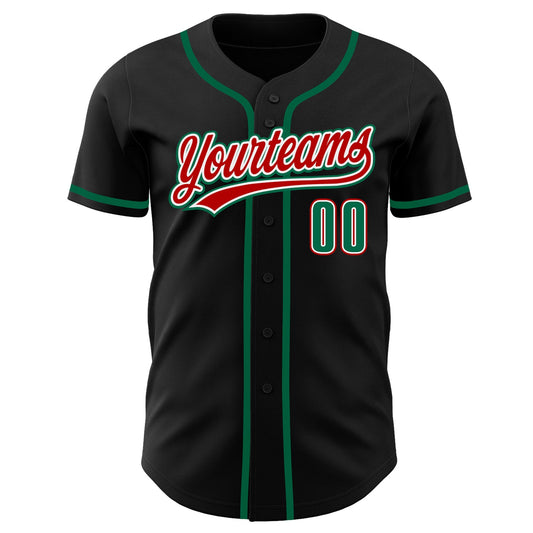 Custom Black Kelly Green-Red Authentic Baseball Jersey - Sky-Custom