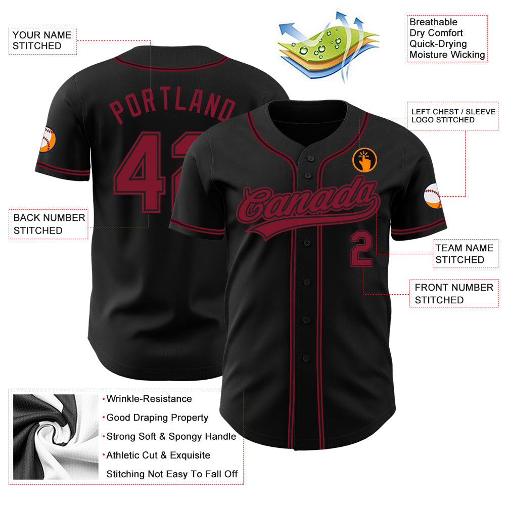 Custom Black Crimson Authentic Baseball Jersey - Sky-Custom