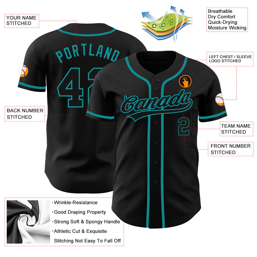 Custom Black Black-Teal Authentic Baseball Jersey - Sky-Custom