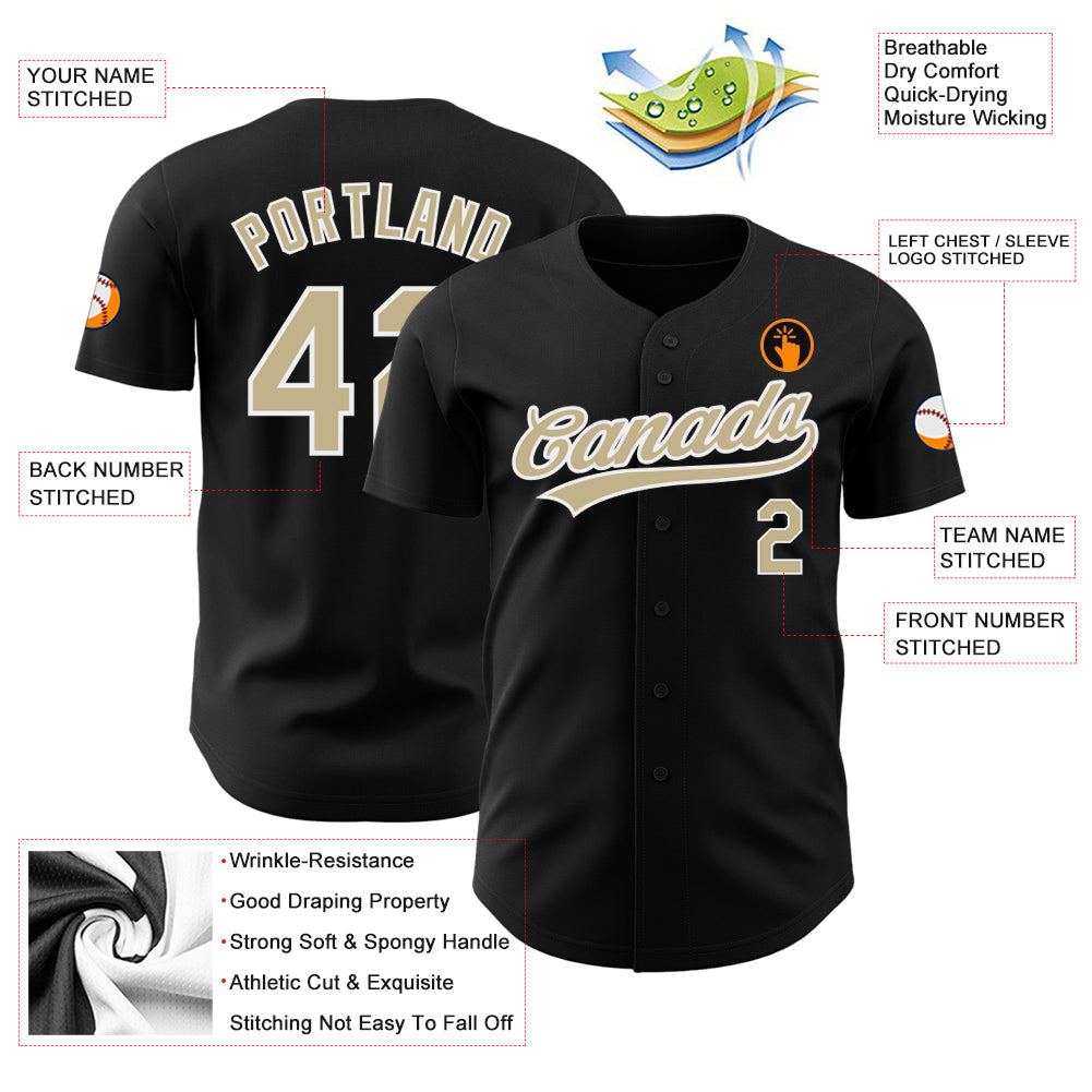 Custom Black Vegas Gold-White Authentic Baseball Jersey - Sky-Custom
